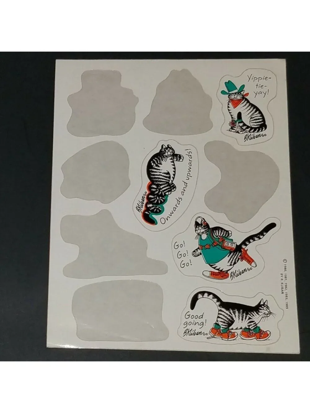 VTG 1989 B Kliban Black White Striped Cat Sticker Sheets (19 Stickers Total)